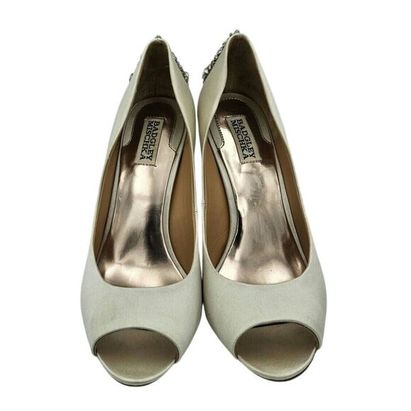 Badgley Mischka Kiara Satin Crystal Open Toe Heels US 9  Badgley Mischka Kiara‎ Satin Crystal Open Toe Heels US 9 Bridal Wedding